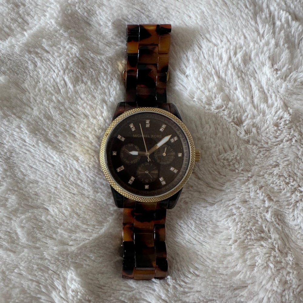 Michael Kors Brown and Gold Watch with Tortoiseshell Design